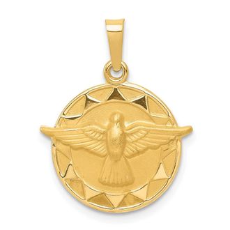 Diamond2Deal 14k Yellow Gold and Satin Hollow Holy Spirit Medal Round Pendant