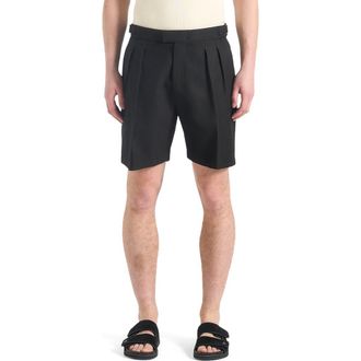 Mani&egrave;re De Voir Bertrand Twin Pleat Tailored Shorts in Black at Nordstrom, Size 36