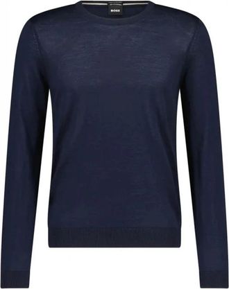 HUGO BOSS Slim-Fit Woltrui - Heren - Ronde hals truien - Blauw - XL - Wol - Truien & Vesten