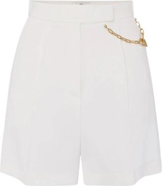 Elisabetta Franchi Gabardine Shorts met Logo van Sierstenen - Dames - Korte Broeken - Beige - M - Leer - Korte Broeken