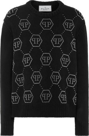 Philipp Plein Truien & Vesten, Dames, Zwart, M, Wol, Pullover Ronde Hals Monogram