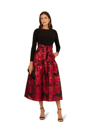 Adrianna Papell Womens Combo Floral Jacquard Dress - Black - Size 8 UK