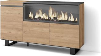 Skraut Home Aparador efecto madera roble 158x35x87cm chimenea efecto fuego