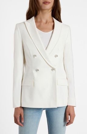 Santorelli Caryn Double-Breasted Blazer in Cotton Stretch in Ivory at Nordstrom, Size 12