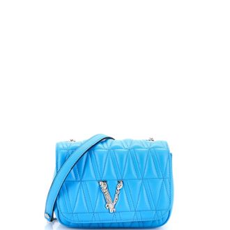 Versace Virtus Chain Flap Shoulder Bag Quilted Leather Mini