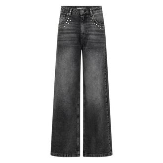Co'Couture Jeans, Dames, Zwart, L, Katoen, Vicky CC Stud Wide LL Jeans