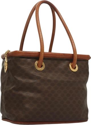 Celine Macadam Handbag Macadam With Leather Brown Canvas Handbag (Pre-Owned)