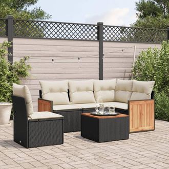 vidaXL Vidaxl - Set De Sof&aacute;s De Jard&iacute;n 6 Piezas Y Cojines Rat&aacute;n Sint&eacute;tico Negro