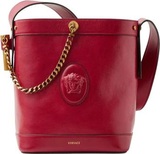 Versace Pivot Kleine Leren Bucket Bag - Dames - Schoudertassen - Rood - ONE Size - Leer - Tassen
