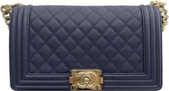 Chanel Navy Caviar Leather Medium Boy Bag