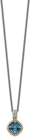 Diamond2Deal Sterling Silver with 14K Accent Cushion London Blue Topaz Pendant Necklace