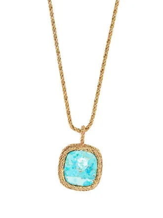Aur&eacute;lie Bidermann Miki turquoise long necklace - women - 18kt Gold Plated Brass/Stone - One Size