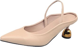 Generic Womens Closed Pointed Toe Slip On Pumps Kitten Mid Heel Slingback Backless Office Evening Party Shoes (Beige,7.5)