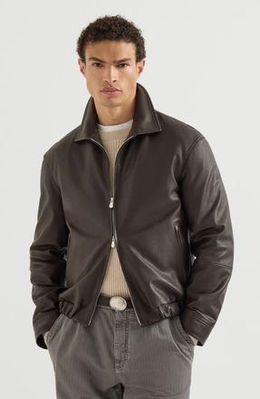 Brunello Cucinelli Nappa leather outerwear jacket in Chocolate at Nordstrom, Size Xxx-Large