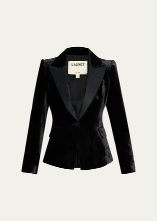 L'agence Philippa Strong-Shoulder Tuxedo Blazer