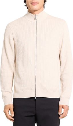 Theory Walton Cabled Cotton Zip Cardigan in Alabaster at Nordstrom, Size Xx-Large
