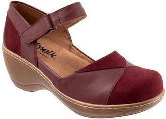 Softwalk Miri Ankle Strap Platform Wedge Clog in Cherry Nubuck at Nordstrom, Size 10.5