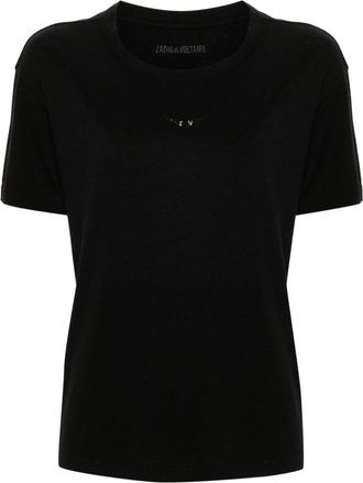 Zadig&Voltaire Marta wings-appliqué T-shirt - women - Organic Cotton/Recycled Polyester/Linen/Flax - L - Black