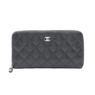 Chanel Pre-owned Wallets, female, Black, Size: ONE SIZE Pre-owned Classic Long Zip Wallet Caviar Skin Wallet