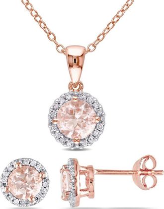 Delmar Morganite & Diamond Halo Pendant Necklace & Stud Earrings Set in Pink at Nordstrom Rack