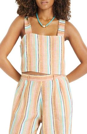 Vitamin A Tallows Crop Linen Cover-Up Top in Sand Dunes Stripe at Nordstrom, Size X-Small