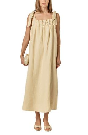 English Factory Faux Pearl Linen Midi Sundress in Natural at Nordstrom, Size X-Small