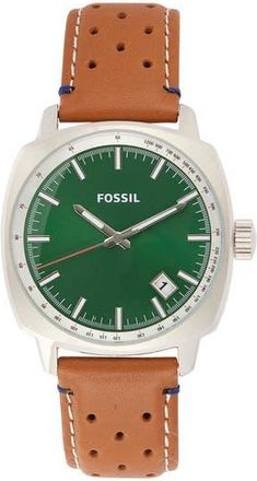 Fossil Machine Leather Strap Watch in Silver at Nordstrom Rack