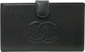 Chanel Black Grained Calfskin Long Wallet (Bi-Fold) (Pre-Owned)