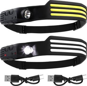 OEM Linterna Frontal Led Ultra Potente, Paquete De 2 Unidades, 800 L&uacute;menes, Superbrillante, Recargable, Con Sensor De Movimiento, 3 Tiras De Luz Led Blanc