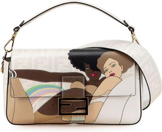Fendi 2000-2010 Zucca Graphic Print Coated Canvas Bikini Girls Baguette satchel - White