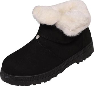 Generic Womens Winter Slip-On Low Heel Non-Slip Sole Snow Boots, Winter Warm Plush Lined Ankle Boots, Comfortable Outdoor Walking Shoes (Black,6.5)