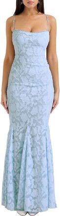 House of CB Joan-B Back Lacing Floral Jacquard Dress in Skyride at Nordstrom, Size X-Small
