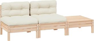 vidaXL Muebles De Jard&iacute;n 3 Piezas Madera Maciza Pino Con Cojines Crema Vidaxl