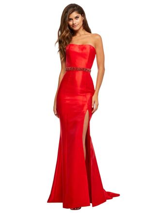 Sherri Hill Strapless Gown In Red