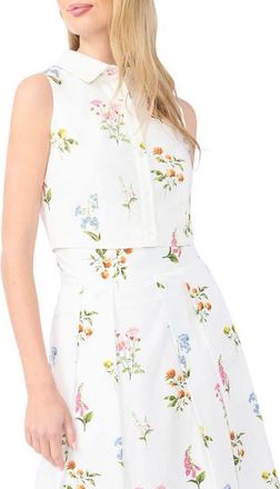 Ted Baker York Floral Button-Up Crop Top in Vanilla Ice at Nordstrom, Size 10