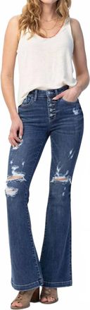 Judy Blue Superstar Button Fly Flare Destroyed Jeans In Blue