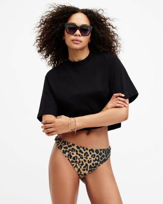 AllSaints recycled polyamide Emma Knotted Animal Print Bikini Bottoms, Size: XS