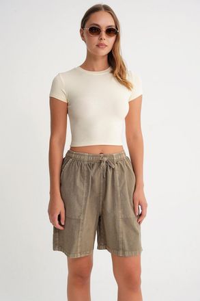 Mixray Hoge Taille Katoenen Mini Shorts met Touwtrekkoord