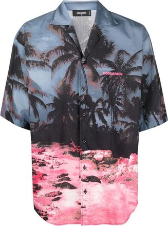 Dsquared2 palm tree-print short-sleeved shirt - men - Cotton - 50 - Black