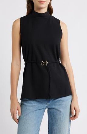 Vince Camuto Sleeveless Belted Mock Neck Top in Rich Black at Nordstrom Rack, Size X-Small