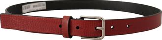 Dolce & Gabbana Mens Maroon Vitello Leather Silver Metal Belt