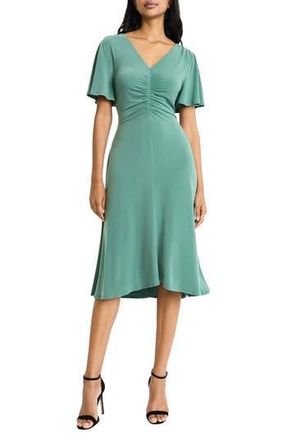 Maggy London Ruched Bodice Midi Dress in Foil Green at Nordstrom Rack, Size 12