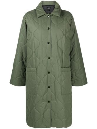 A.P.C. single-breasted quilted coat - women - Cotton/Polyamide/Polyamide/Polyester - 34 - Green