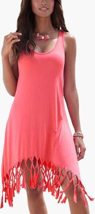 Lascana Womens Fringe Hem Beach Dress in Coral at Nordstrom, Size 16