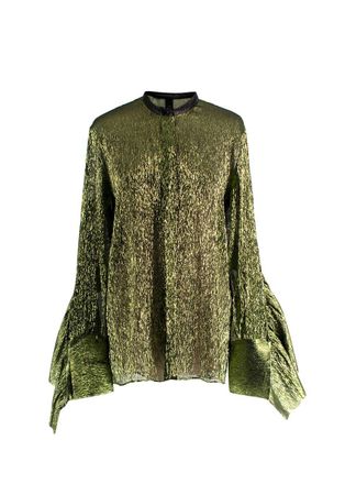 Petar Petrov Green Metallic Semi-Sheer Blouse Size XS