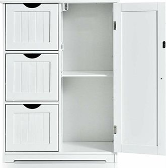 Costway Mobile da Bagno, Mobile da Terra con 3 Cassetti e Anta, Ripiano Regolabile, per Bagno, Camera da Letto, Salotto, Cucina, 60x 30x 81cm (Bianco)
