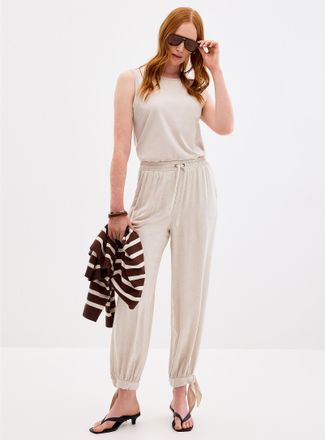 Contemporaine Womens Tie-up ankles flowy pant Fit: Loose leg, high rise