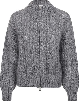 Eleventy Sequin Bomber Sweater - Dames - Vesten - Grijs - S - Katoen - Truien & Vesten