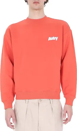Autry Coral Red Central Logo Cotton Crewneck Sweatshirt