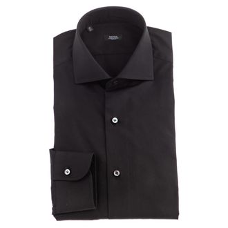 Barba Zwarte getailleerde poplin overhemd met parelmoeren knopen - Heren - Zakelijke Overhemden - Zwart - L - Leer - Overhemden